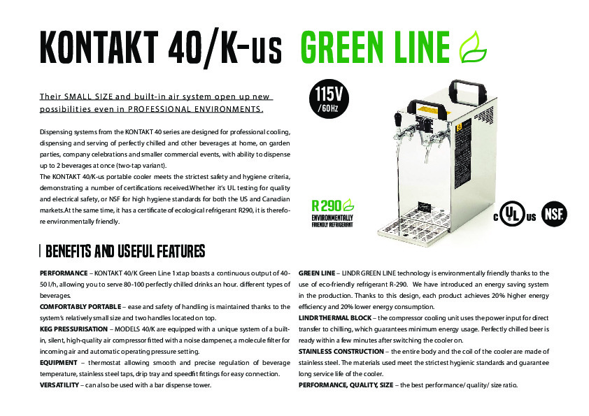 KONTAKT 40 Green Line 2022 NEW Pompe à bière à sec Lindr